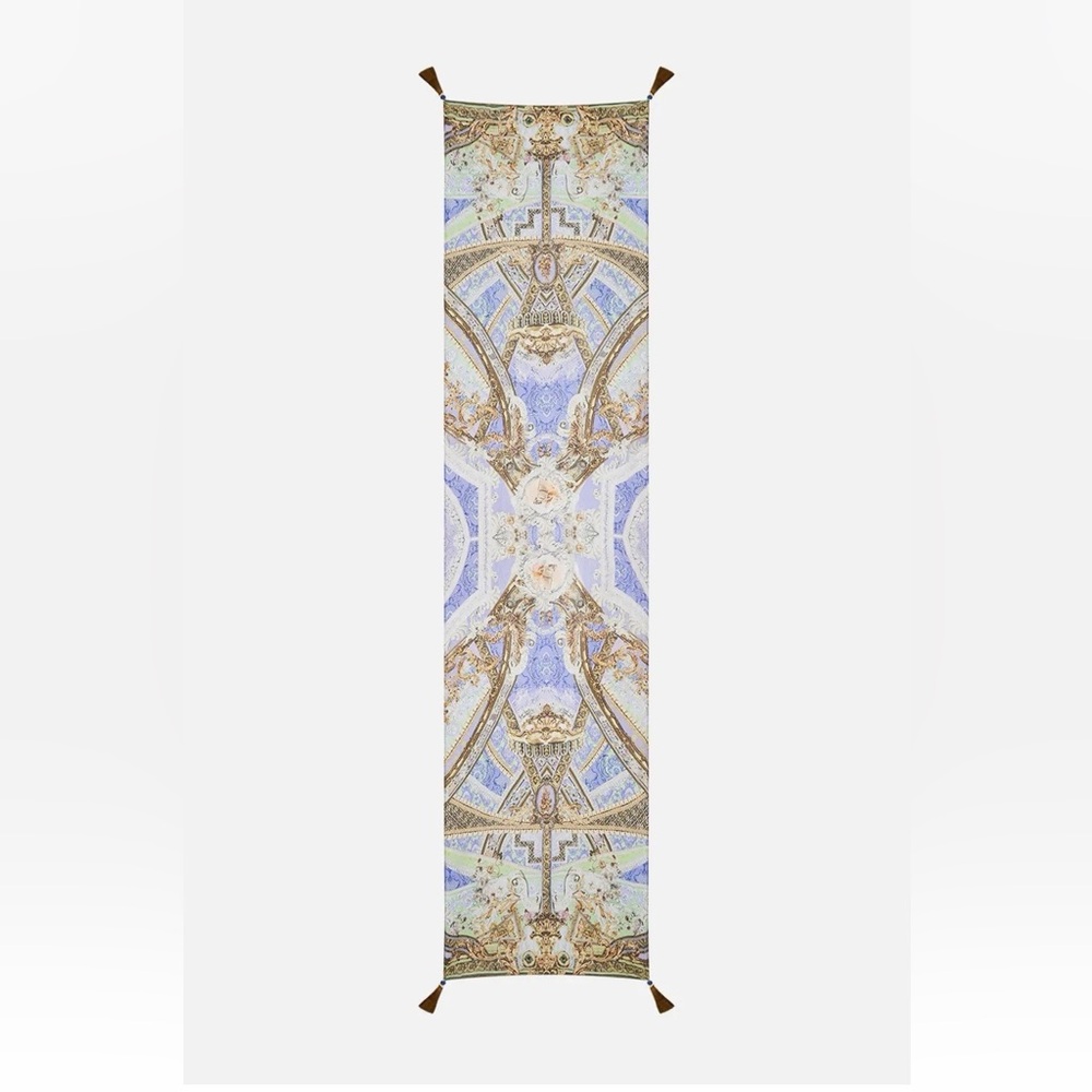 Camilla “Guilded Pleasures” blue white silk long scarf shawl belt top headwrap